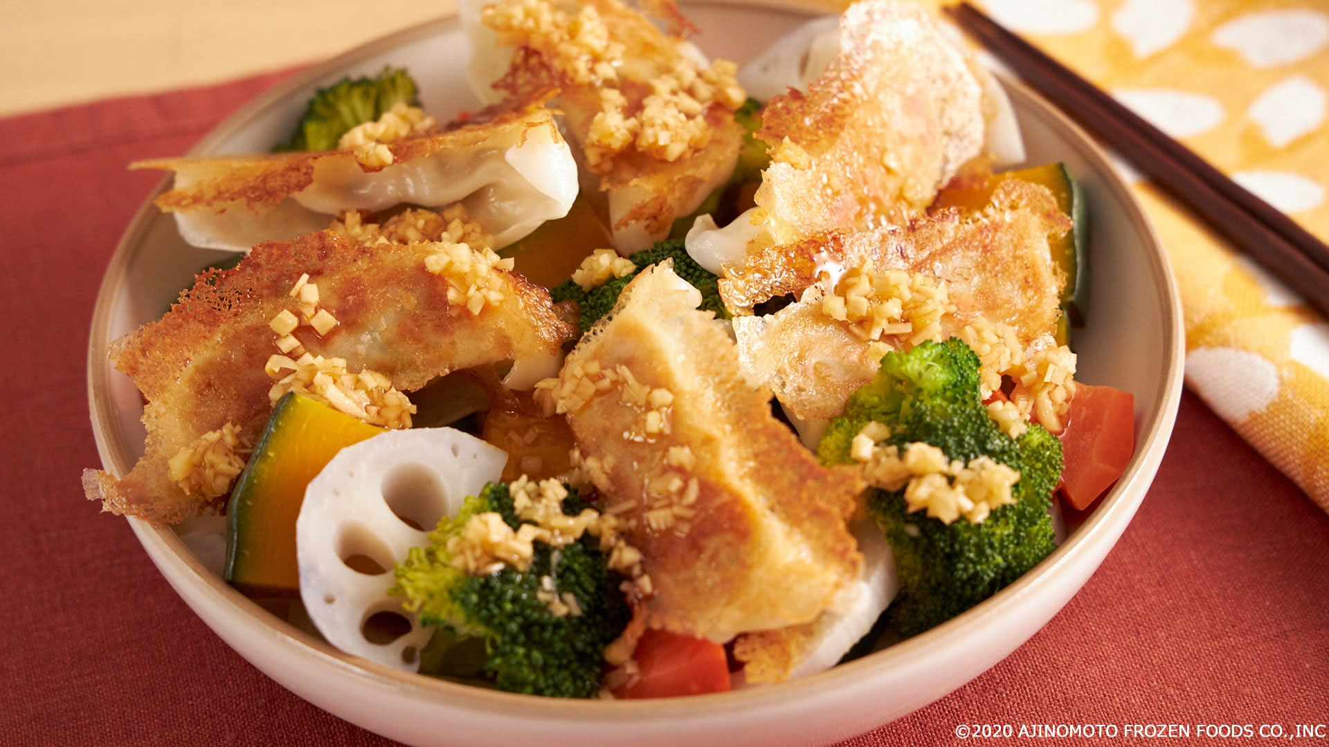 Steamed Vegetable Salad with Gyoza