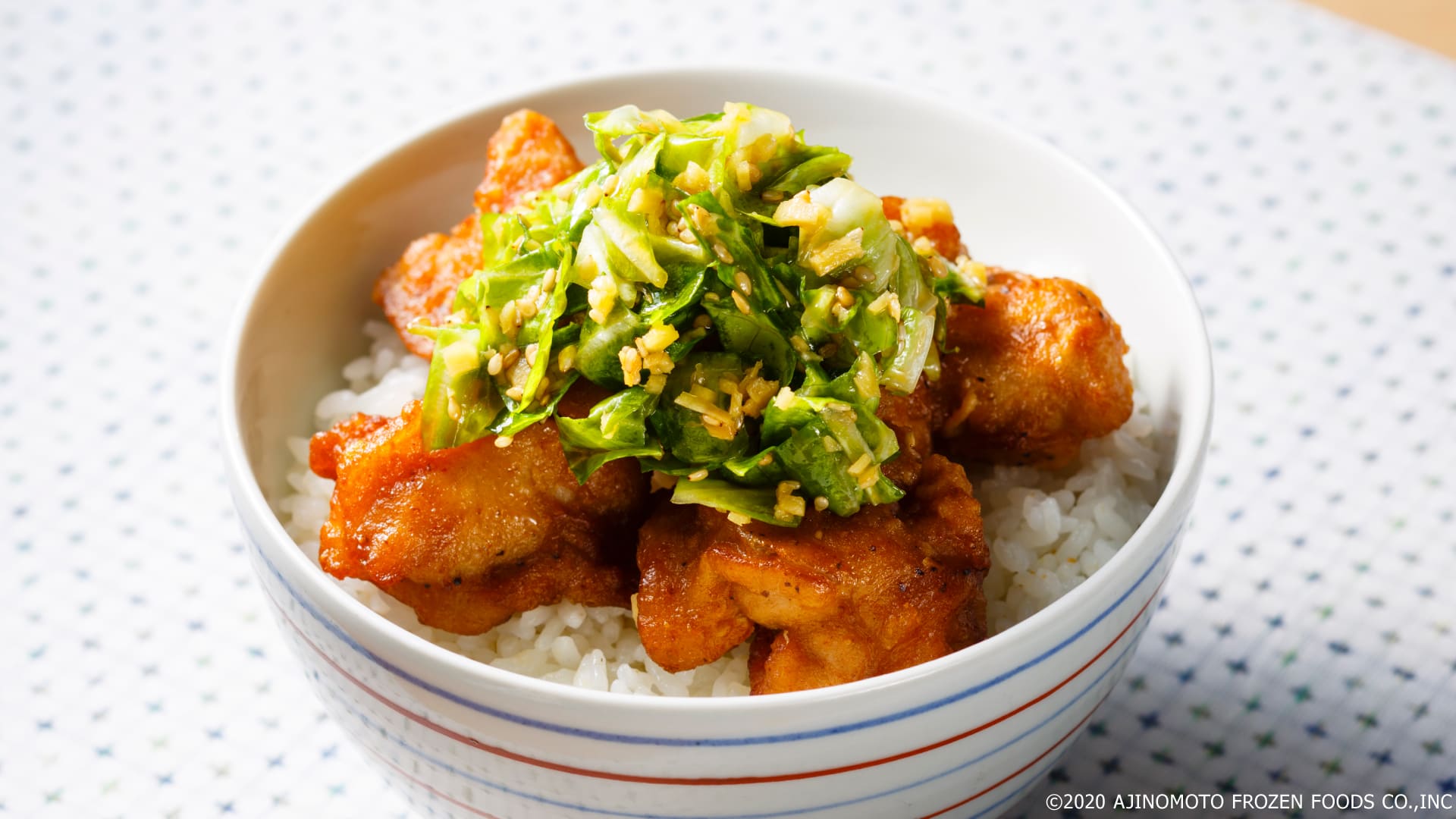 Karage Don with Cabbage and Garlic sauce